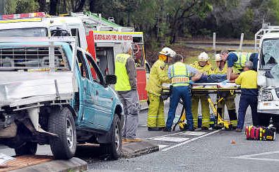 The driver of this truck was pulled from the vehicle via a side window after a crash in Hervey Bay yesterday. The driver of this truck was pulled from the vehicle via a side window after a crash in Hervey Bay yesterday.